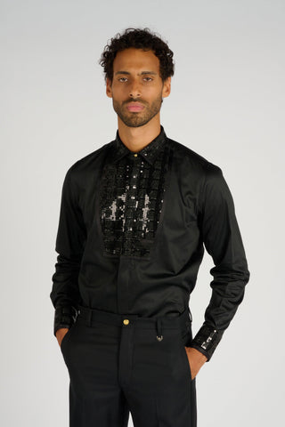 CHEMISE A PLASTRON SEQUINS NOIRE - Lords & Fools dandy, frenchstyle, menfashion, paris, parisianstyle, S24, suit, SUMMER 2024, tailoring