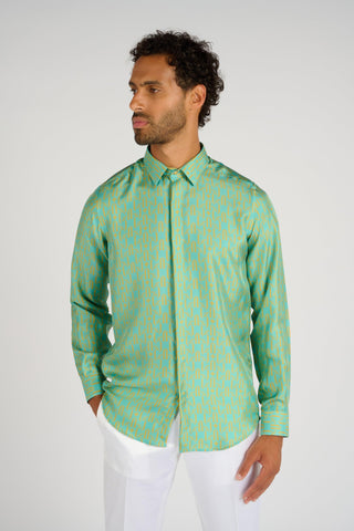 CHEMISE EN SOIE AQUA MONOGRAMME - Lords & Fools 