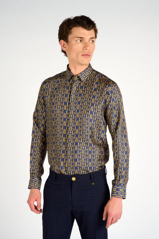 CHEMISE EN SOIE NAVY MONOGRAMME - Lords & Fools 