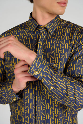 CHEMISE EN SOIE NAVY MONOGRAMME - Lords & Fools 