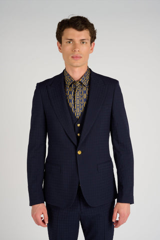 CHEMISE EN SOIE NAVY MONOGRAMME - Lords & Fools 