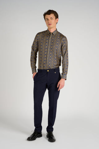 CHEMISE EN SOIE NAVY MONOGRAMME - Lords & Fools 