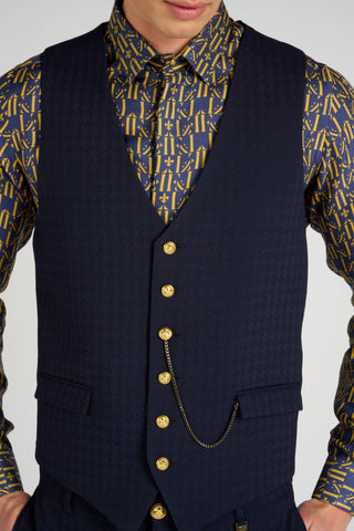 CHEMISE EN SOIE NAVY MONOGRAMME - Lords & Fools 