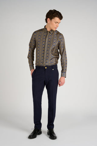 CHEMISE EN SOIE NAVY MONOGRAMME - Lords & Fools 