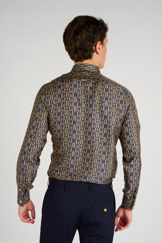 CHEMISE EN SOIE NAVY MONOGRAMME - Lords & Fools 