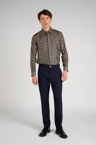 CHEMISE EN SOIE NAVY MONOGRAMME - Lords & Fools 