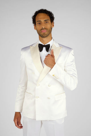 VESTE CROISEE TUXEDO SATIN BLANC - Lords & Fools dandy, frenchstyle, menfashion, paris, parisianstyle, S24, suit, SUMMER 2024, tailoring