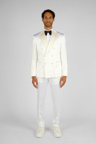 VESTE CROISEE TUXEDO SATIN BLANC - Lords & Fools dandy, frenchstyle, menfashion, paris, parisianstyle, S24, suit, SUMMER 2024, tailoring