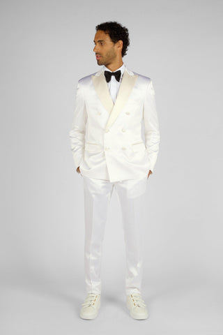 VESTE CROISEE TUXEDO SATIN BLANC - Lords & Fools dandy, frenchstyle, menfashion, paris, parisianstyle, S24, suit, SUMMER 2024, tailoring