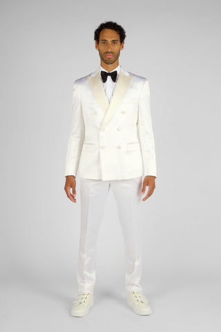 VESTE CROISEE TUXEDO SATIN BLANC - Lords & Fools dandy, frenchstyle, menfashion, paris, parisianstyle, S24, suit, SUMMER 2024, tailoring