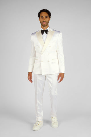 VESTE CROISEE TUXEDO SATIN BLANC - Lords & Fools dandy, frenchstyle, menfashion, paris, parisianstyle, S24, suit, SUMMER 2024, tailoring